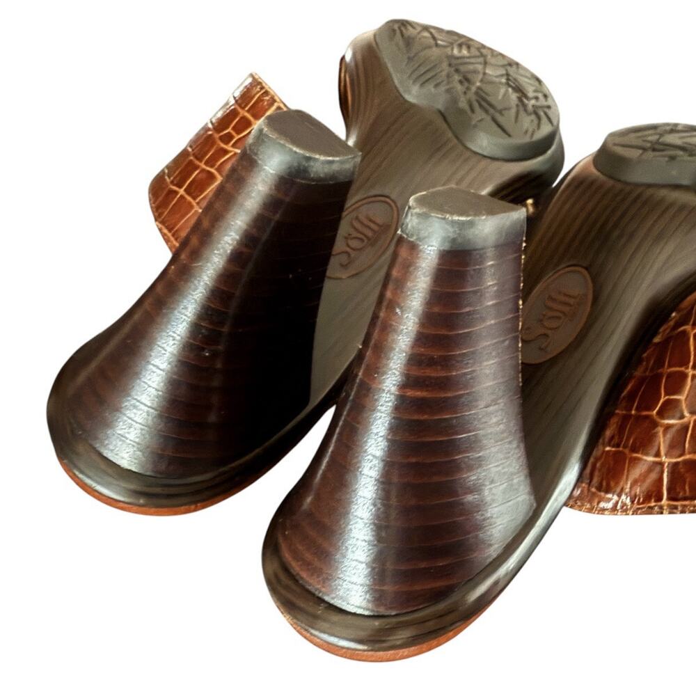 SOFFT Sandals Zane Brown Leather Faux Croc Print Heels Double Adj Straps 8M - Picture 8 of 8